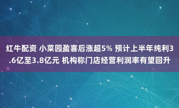 红牛配资 小菜园盈喜后涨超5% 预计上半年纯利3.6亿至3.8亿元 机构称门店经营利润率有望回升