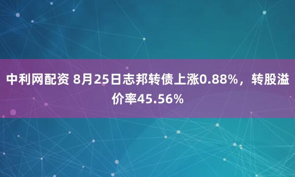 中利网配资 8月25日志邦转债上涨0.88%，转股溢价率45.56%