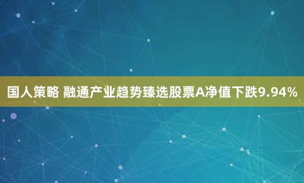 国人策略 融通产业趋势臻选股票A净值下跌9.94%